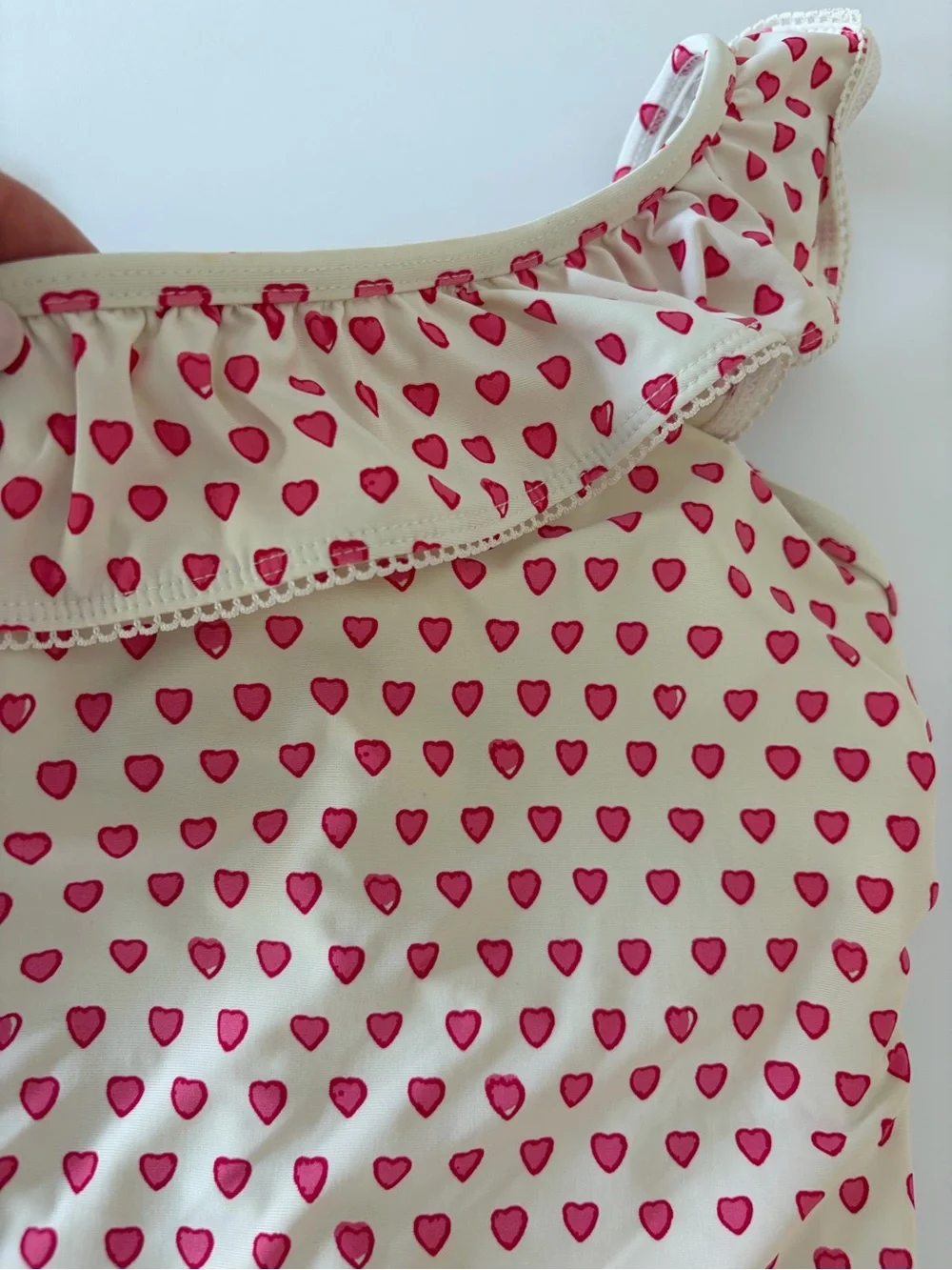 Roller Rabbit Girls Pink Hearts Ruffle One Piece Swim Suit Size 10 EUC